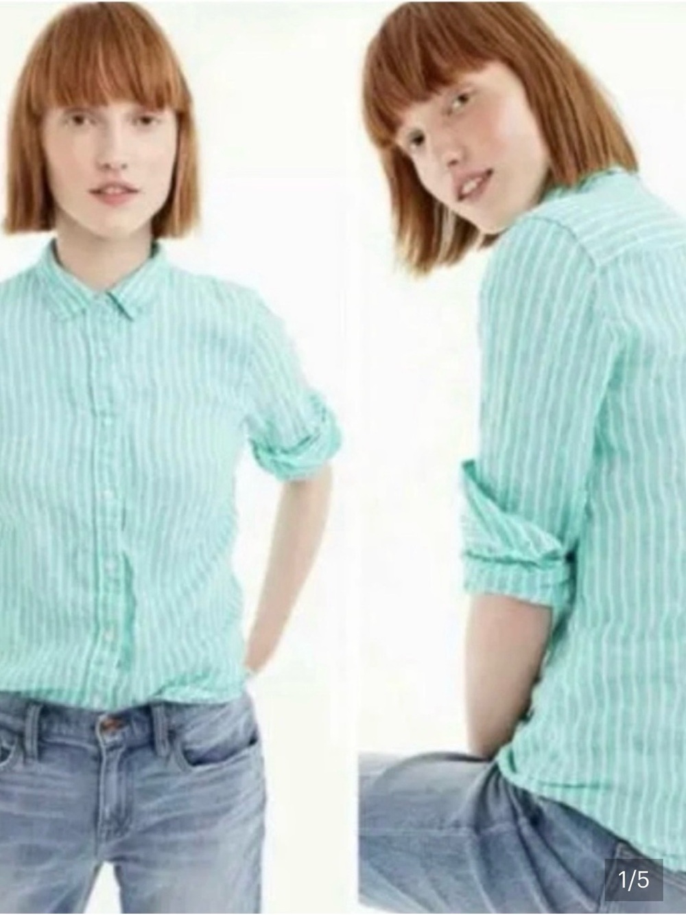 J. Crew Baird Mcnutt Mint Green And White Striped Irish Linen Shirt